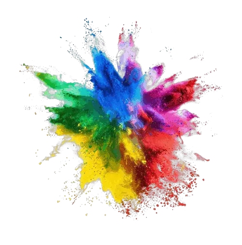 Explosão de pós coloridos e pigmentos industriais